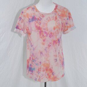 Oversized Small White Birch Womens Short Sleeve Shirt Tie Dye Pink Orange Purple